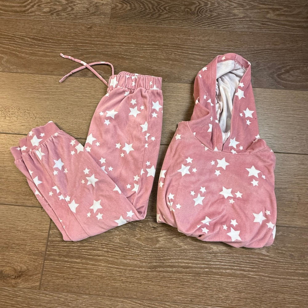 Love Squared Girls Pink Star Velour Hoodie & Jogger Set Size 12 Cozy Pajamas